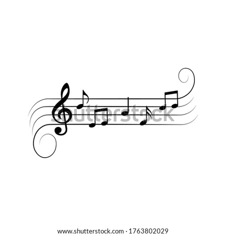 Music notes on lines with swirls, vector illustration.