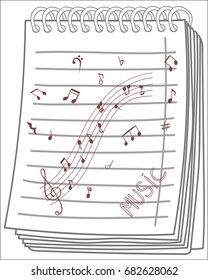 Music notes on notebook background. Set of music notes. Music notes.Music notes on stave. Vector illustration.