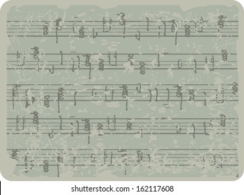 music notes on old paper sheet background. Grunge background