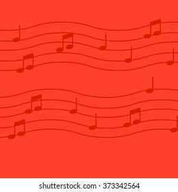 Music notes on red background.