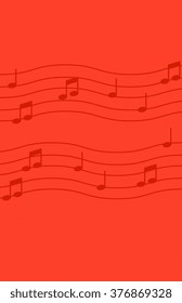 Music notes on red background.