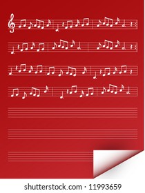 Music notes on a red curly edge paper
