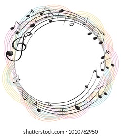 Music notes on round frame illustration