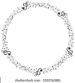 Music notes on round scales frame illustration