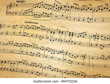 Music notes on stave, abstract old paper background