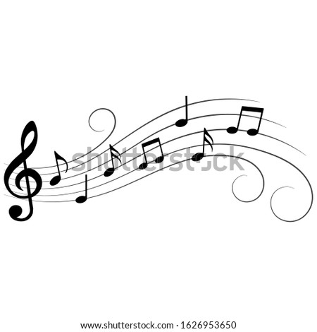 Music notes on stave, decorated with swirls, vector illustration.