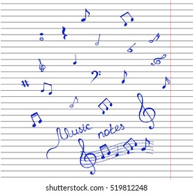 Music notes. Music notes on stave.Set of music notes. Vector illustration.