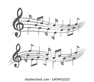 Music notes on staves on white background