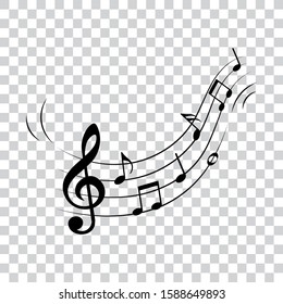 Music notes on wave, abstract musical design element, vector illustration.