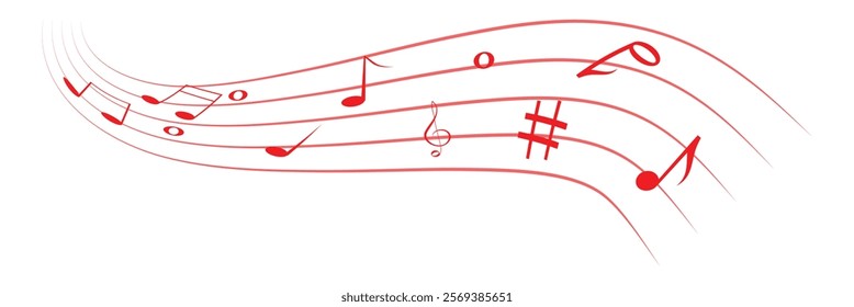 Music notes on wavy lines with swirl, vector illustration. Music notes vector.