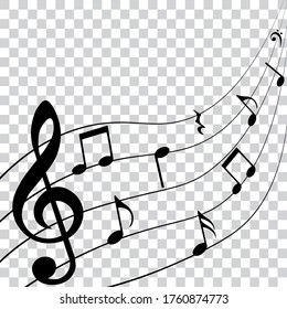 Musik-Noten auf schwerem Fleck, musikalischer Hintergrund, Vektorgrafik.