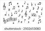 Music notes on a white background. Hand drawn music note. Doodle drawing music symbol sketch. Vector icons 