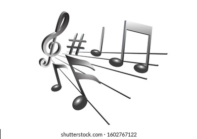 Music notes on white background. 3d realistic vector illustration.