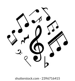 Music notes on white background, vector illustration.