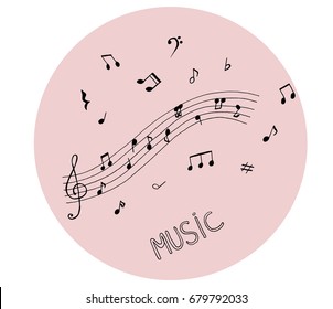 Music notes on white background. Set of music notes. Music notes.Music notes on stave. Vector illustration.