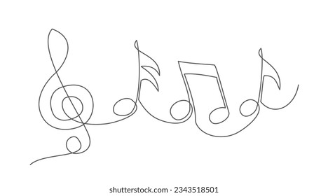 Music notes One line drawing on white background