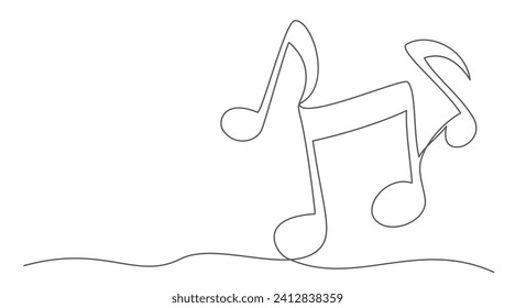 Music notes One line drawing isolated on white background