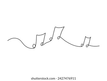 Music notes one line drawing vector illustration.