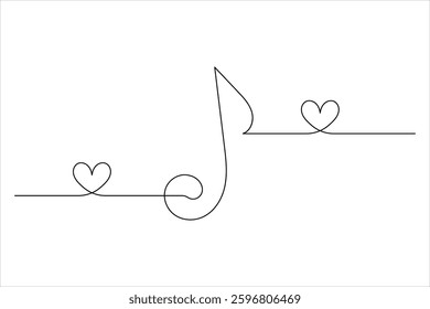 Music notes one line drawing and isolated continuous outline vector illustration icon