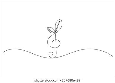 Music notes one line drawing and isolated continuous outline vector illustration icon