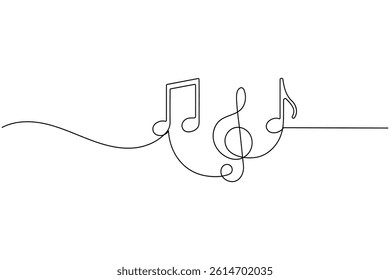 Music notes  one line drawing of minimalist outline vector icon