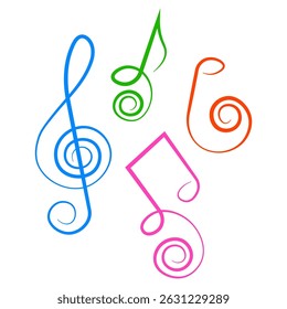 Music notes outline with swirl, vector illustration.