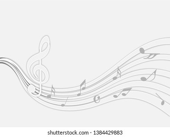 Music notes paper cut. Abstract musical background. Black Abstract music notes on line wave background. 