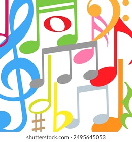Notenmuster, bunte musikalische Textur, Vektorillustration.