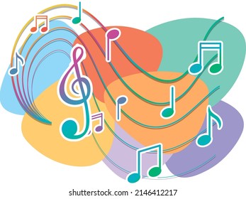 Music notes rainbow colourful on white background illustration