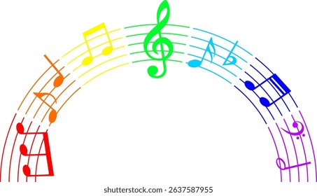 Music notes rainbow, vector illustration.