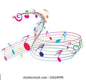 Music notes with rainbow wave line for design use, vector illustration.