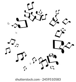 Music notes random pattern, flying symbols on white background, vector illustration.