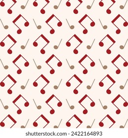 Music notes red icon valentine style trendy repeating pattern vector illustration background
