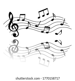Music notes with reflection. Vector musical design element.