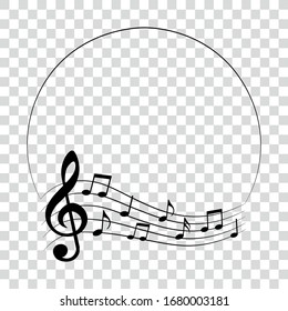 Music Notes In Round Frame, Vector Illustration.