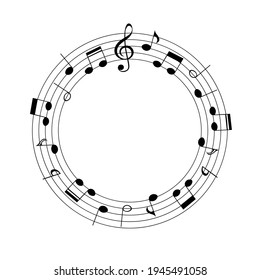 Music notes round frame, vector illustration.