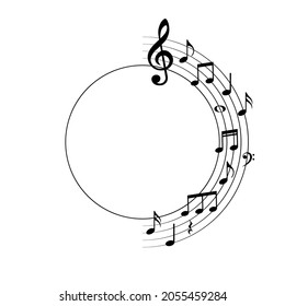 Music notes, round frame, vector illustration.