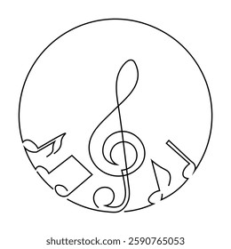 Music notes, round line design, vector illustration.