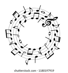 Music notes in round shape, musical design elements, vector illustration.