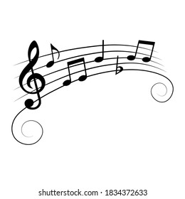 Notas musicales con giros redondos, aislados en fondo blanco, ilustración vectorial.