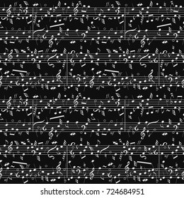 Music notes. Seamless musical notation on black background. Note sheet
