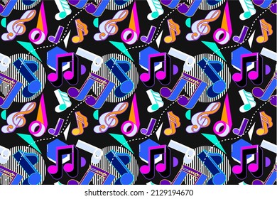Music Notes diseño de patrones sin interrupciones, diseño de fondo, diseño de fondo clásico retro, diseño de patrones retro sin interrupciones