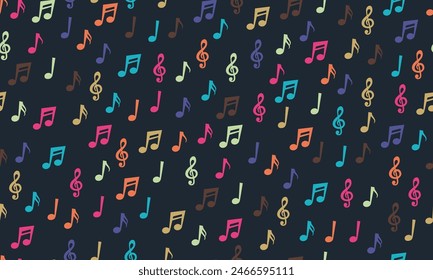 Notas musicales sin fondo de patrón, fondo de nota musical, diseño de textura de patrón sin costuras. Patrón de nota musical colorida