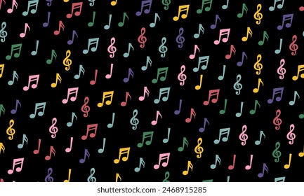 Music notes seamless pattern backdrop, Music note background, Seamless pattern texture design. Colorful music note pattern