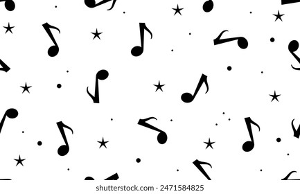 Music notes seamless pattern backdrop, Music note background, Seamless pattern texture design. Monochrome black and white music note pattern