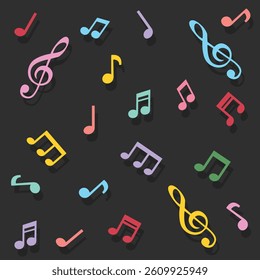 Music notes seamless pattern backdrop, Music note background, Seamless pattern texture design. Colorful music note pattern
