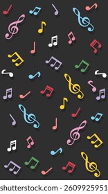 Music notes seamless pattern backdrop, Music note background, Seamless pattern texture design. Colorful music note pattern