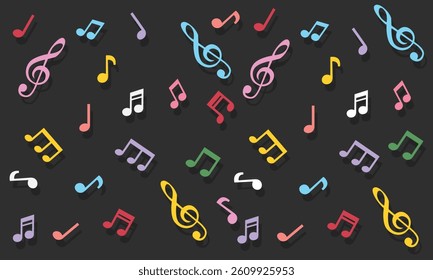 Music notes seamless pattern backdrop, Music note background, Seamless pattern texture design. Colorful music note pattern