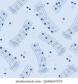 Music notes seamless pattern design. Musical note swirl, wavy melody key, song notes composition. Vector illustration set for background design.
