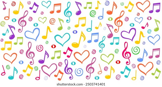 Music notes seamless pattern. Good for textile fabric design, wrapping paper, website wallpapers, textile, wallpaper and apparel. Horizontal posters, greeting cards, header, website. Vector